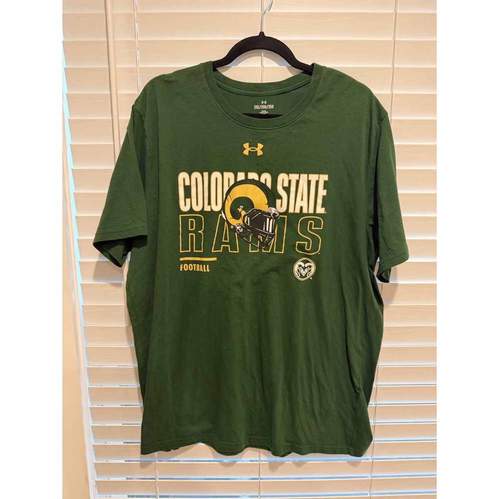 Under Armour Colorado State Rams Football T-Shirt Mens 2XL Green Graphic Tee CSU
